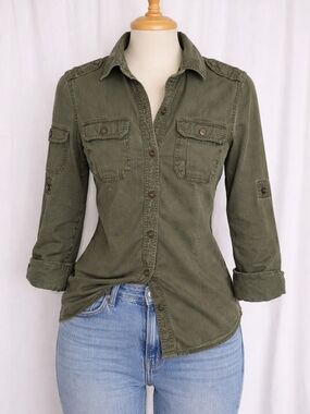 Fossil Utility Shacket Army Green Button Up Jacket Small